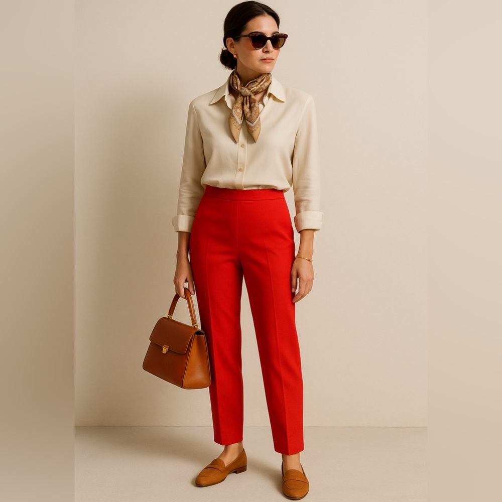Piazza Sempione Red Cropped Pants Italy 40 US 4 Cotton Valentine's Day Orange